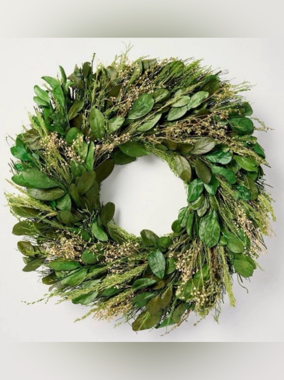 Hearth and Hand 21” Preserved Mixed Leaf & Grass Spring Wreath NIB